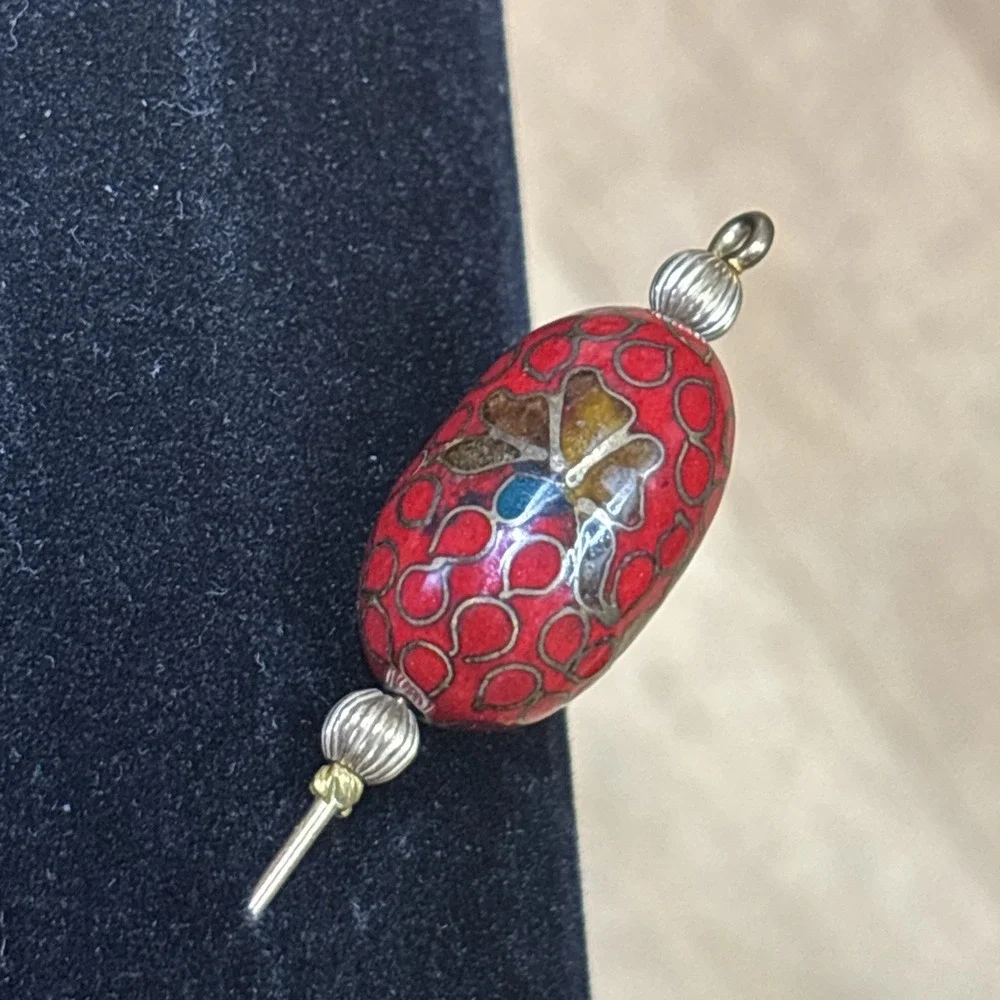 Vintage 1970s Cloisonné Enamel Floral Stick Pin Art Deco Style Hat Lapel